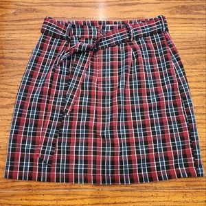 Plaid Mini Skirt with Tie